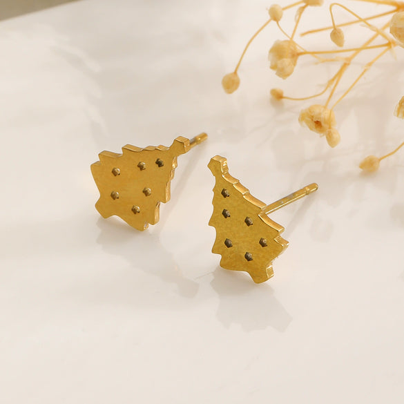 Stainless Steel Hollow Christmas Tree Earrings With Goldplated Finish For Women Casual Festival Jewelry