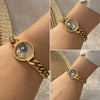 Stainless Steel Hollow Disc Dripping Oil Eye Palm Personality Women's Jewelry Bracelet With Electroplating