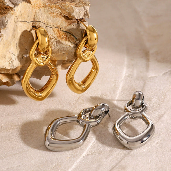 Stainless Steel Hollow Geometric Earrings With Electroplating Treatment For Women
