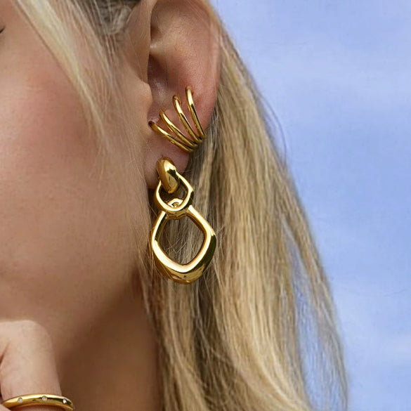 Stainless Steel Hollow Geometric Earrings With Electroplating Treatment For Women