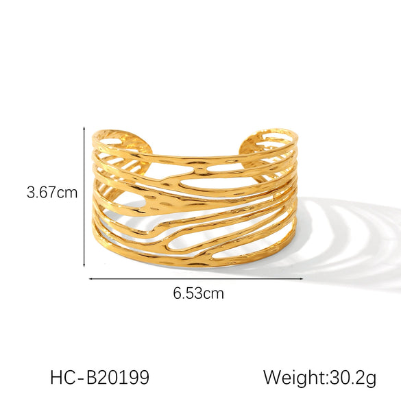 Stainless Steel Hollow Leaves Flower Bow Opening Bracelet Electroplated