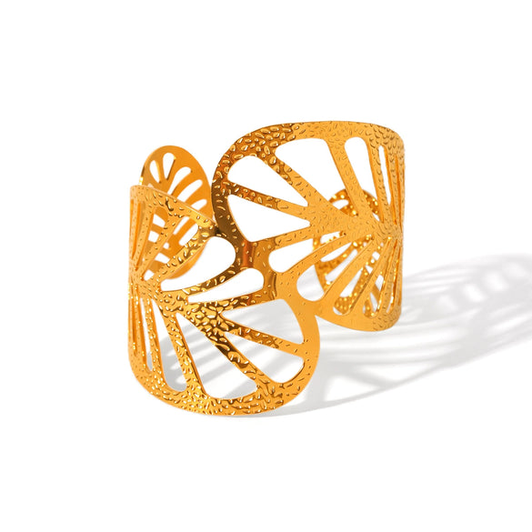 Stainless Steel Hollow Leaves Flower Bow Opening Bracelet Electroplated