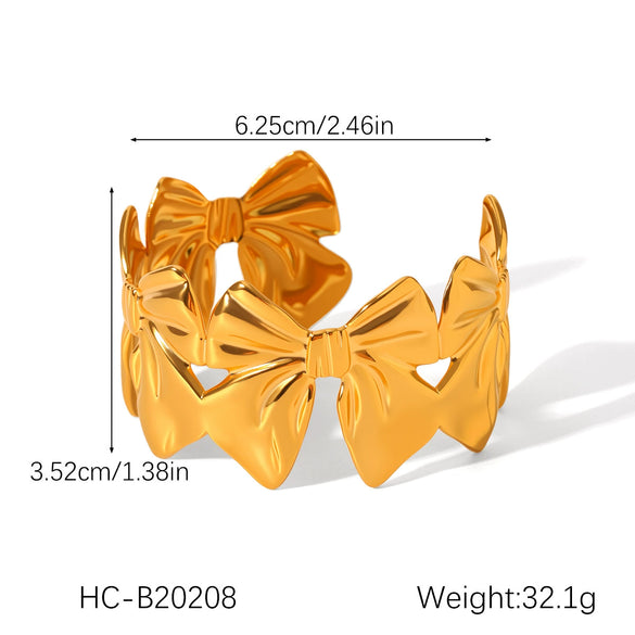 Stainless Steel Hollow Leaves Flower Bow Opening Bracelet Electroplated