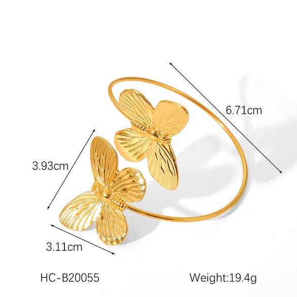 Stainless Steel Hollow Leaves Flower Bow Opening Bracelet Electroplated