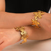 Stainless Steel Hollow Leaves Flower Bow Opening Bracelet Electroplated