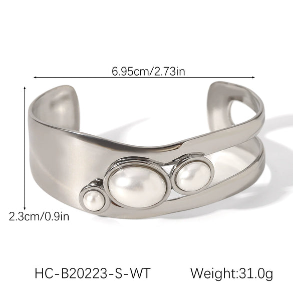 Stainless Steel Hollow Pearl Bracelet With Natural Tiger Eye Set With Pearls Retro Temperament