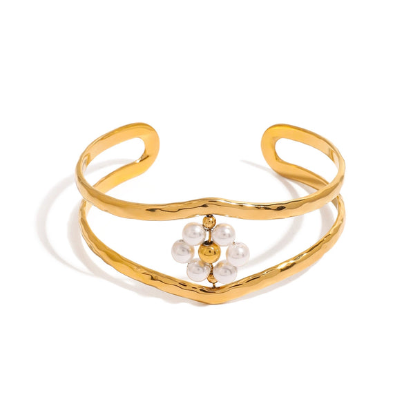 Stainless Steel Hollow Pearl Natural Style Electroplated Bracelet Jewelry