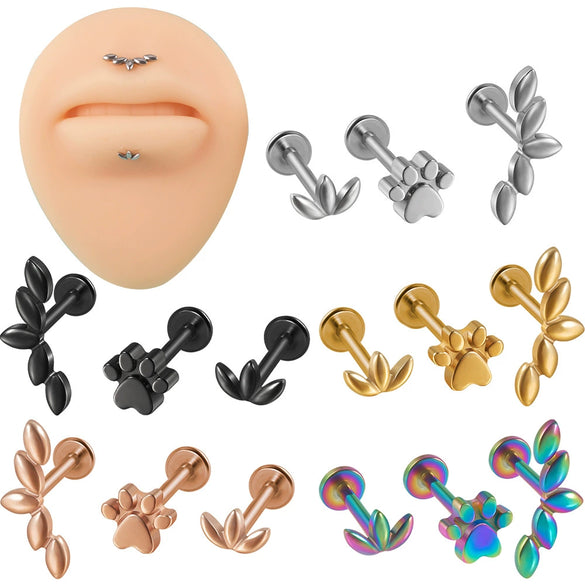 Stainless Steel Horse Eye And Lip Ring With Colorful Gold Electroplating And Leaf Pattern