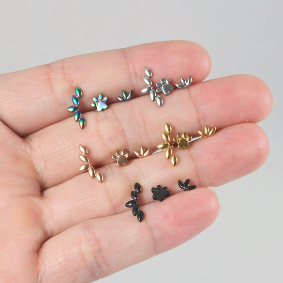Stainless Steel Horse Eye And Lip Ring With Colorful Gold Electroplating And Leaf Pattern