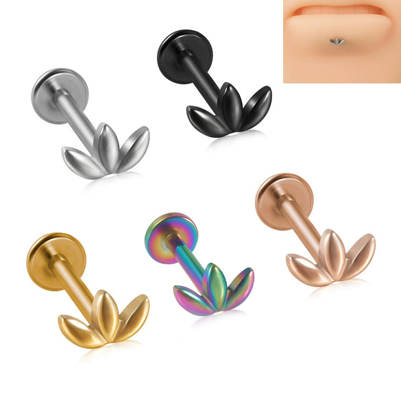 Stainless Steel Horse Eye And Lip Ring With Colorful Gold Electroplating And Leaf Pattern