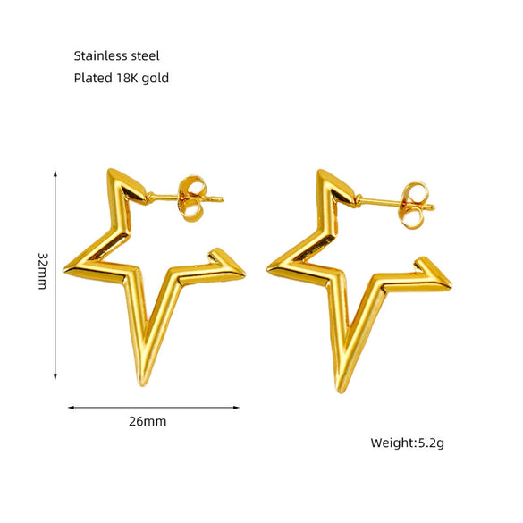 316L Stainless Steel Horseshoe Buckle C Shape Woven Irregular Women's Earrings With Geometric And Star Patterns And Electroplating Treatment