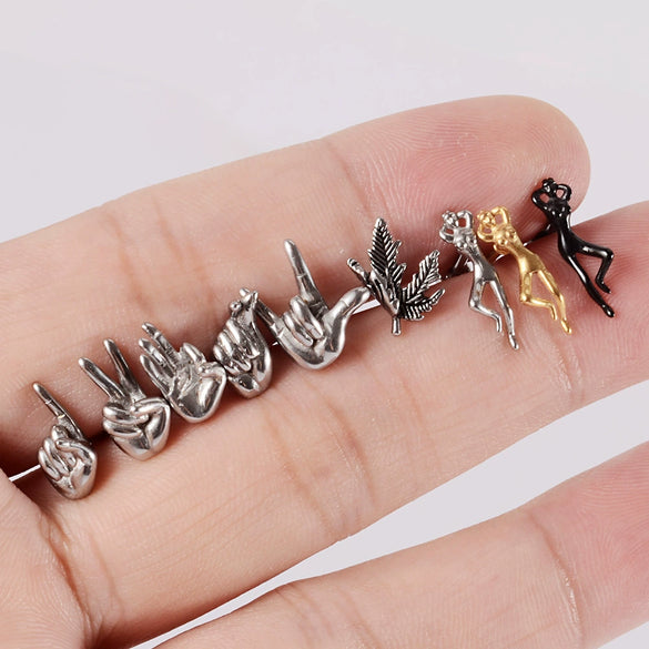 Stainless Steel Human Body Ball Leaf Earrings Electroplated