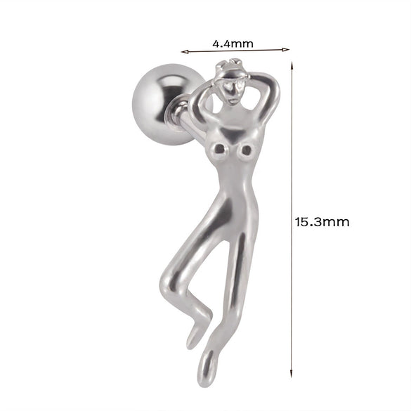 Stainless Steel Human Body Ball Leaf Earrings Electroplated
