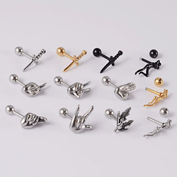 Stainless Steel Human Body Ball Leaf Earrings Electroplated