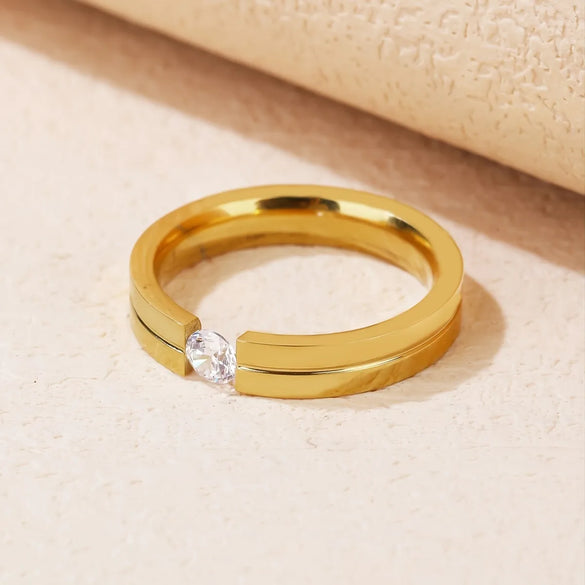 Wholesale Jewelry IG Style Geometric Titanium steel Zircon Gold Plated Rings