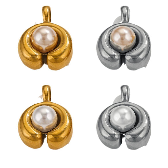 Stainless Steel Imitation Pearl C Shape Pea Shape Pendant Electroplated Diy Necklace Accessories