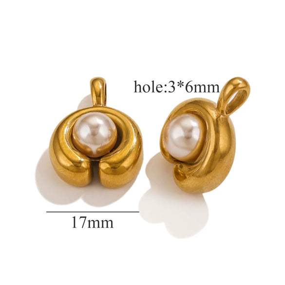 Stainless Steel Imitation Pearl C Shape Pea Shape Pendant Electroplated Diy Necklace Accessories
