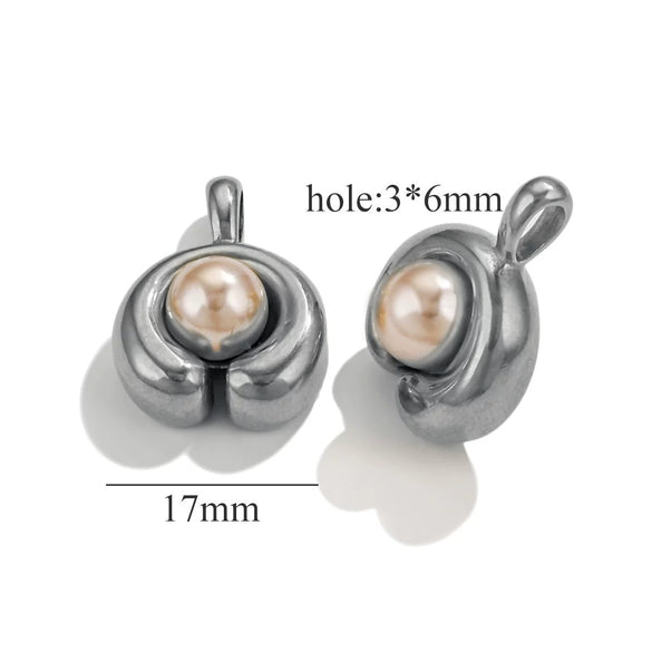 Stainless Steel Imitation Pearl C Shape Pea Shape Pendant Electroplated Diy Necklace Accessories