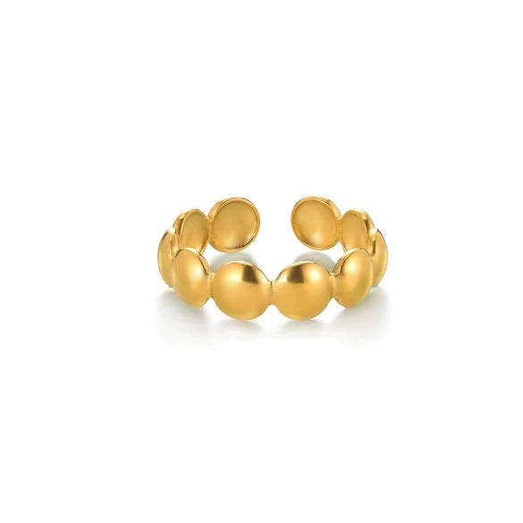 Stainless Steel Imitation Pearl Exaggerated Geometric Ring With Pleated Texture And Electroplating
