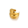 Stainless Steel Imitation Pearl Exaggerated Geometric Ring With Pleated Texture And Electroplating