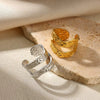 Stainless Steel Imitation Pearl Exaggerated Geometric Ring With Pleated Texture And Electroplating