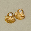 Stainless Steel Imitation Pearl Geometric Earrings Electroplated For Women Light Luxury Niche Design