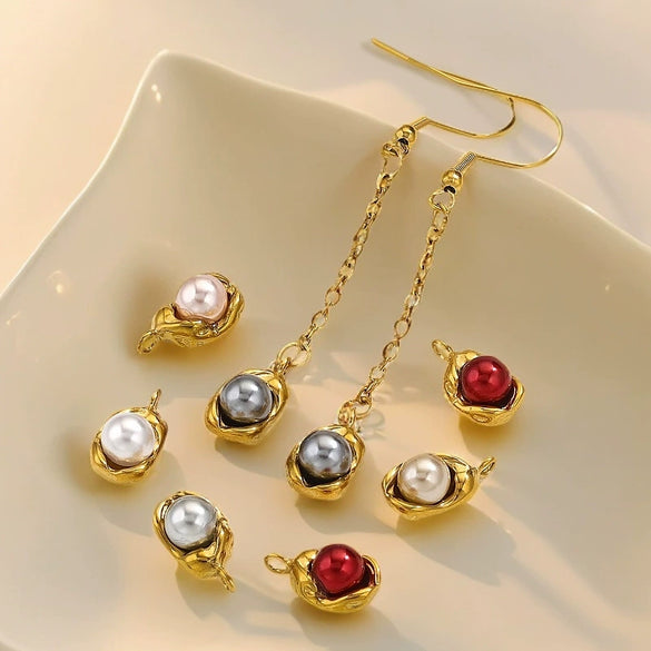 Stainless Steel Imitation Pearl Pea And Oval Shape Pendant Jewelry Accessories With Electroplating