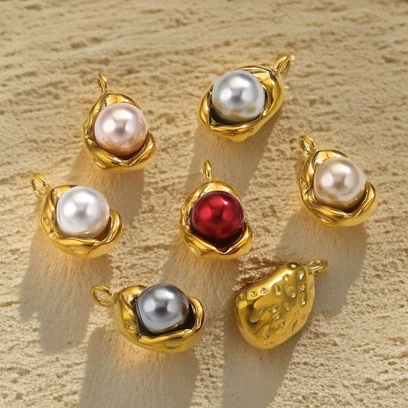 Stainless Steel Imitation Pearl Pea And Oval Shape Pendant Jewelry Accessories With Electroplating