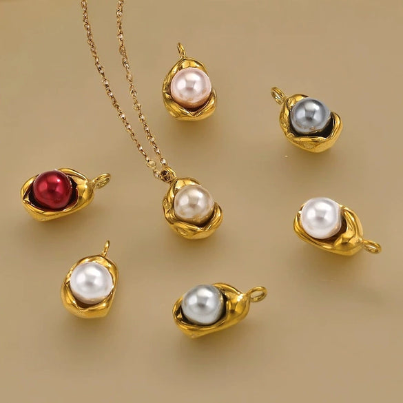 Stainless Steel Imitation Pearl Pea And Oval Shape Pendant Jewelry Accessories With Electroplating