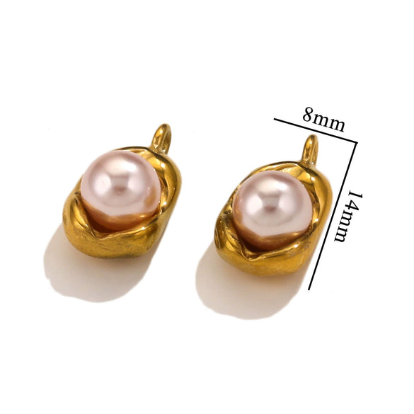 Stainless Steel Imitation Pearl Pea Shaped Pendant Jewelry Accessories With Electroplating