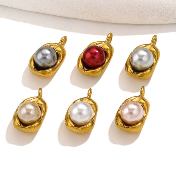 Stainless Steel Imitation Pearl Pea Shaped Pendant Jewelry Accessories With Electroplating