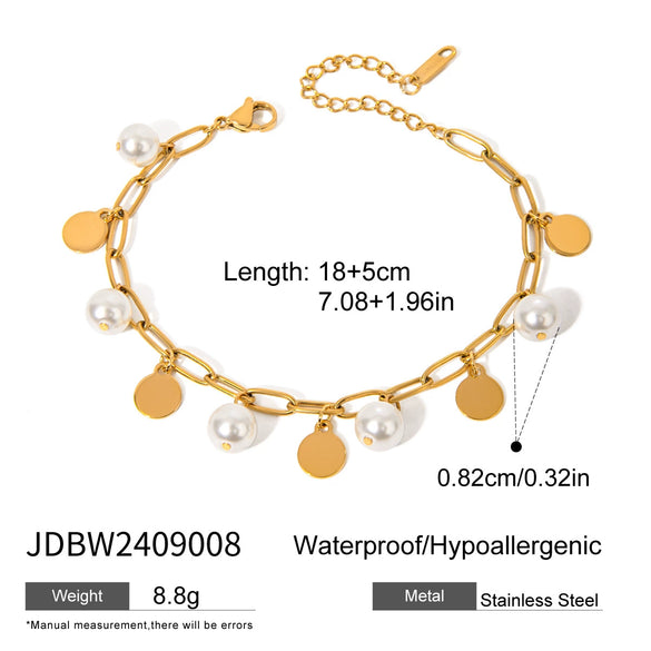 Stainless Steel Imitation Pearl Pendant Bracelet Electroplated Jewelry For Women