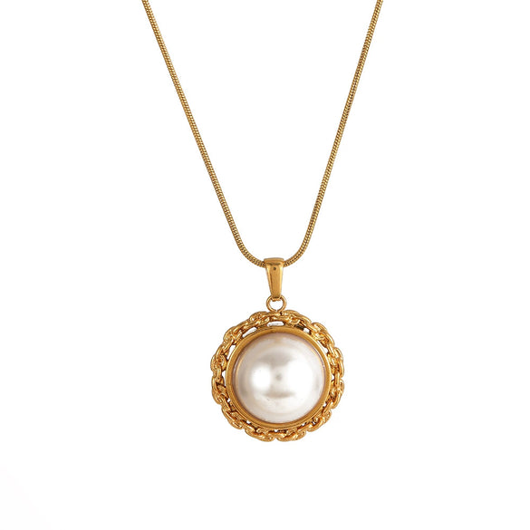 Stainless Steel Imitation Pearl Pendant Necklace With Bow Tie And Heart Shape Inlaid With Zircon Five Pointed Star And Love Chain Unisex