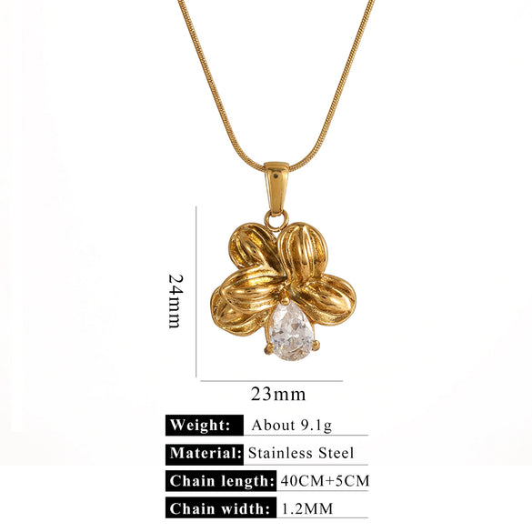 Stainless Steel Imitation Pearl Pendant Necklace With Bow Tie And Heart Shape Inlaid With Zircon Five Pointed Star And Love Chain Unisex