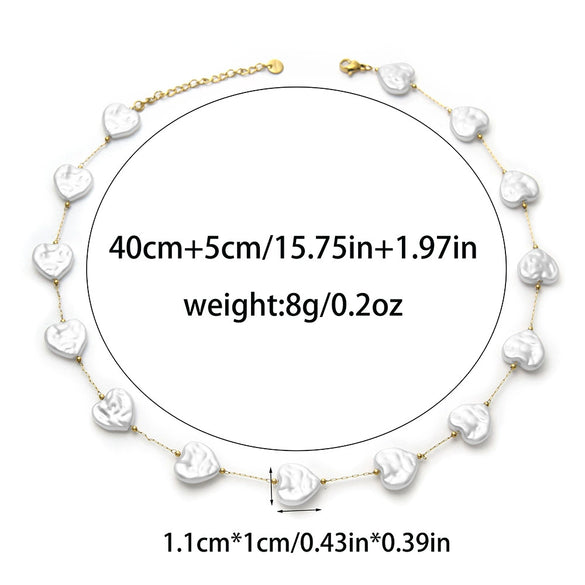 Stainless Steel Imitation Pearl Shell Love Flower Irregular Cross Chain Bracelet Necklace Set With Geometric Pattern And Electroplating Design