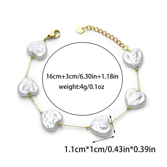 Stainless Steel Imitation Pearl Shell Love Flower Irregular Cross Chain Bracelet Necklace Set With Geometric Pattern And Electroplating Design