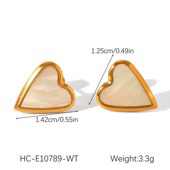 Stainless Steel Inlaid Acrylic White Shell Heartshaped Women's Earrings Electroplated