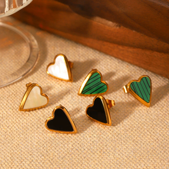 Stainless Steel Inlaid Acrylic White Shell Heartshaped Women's Earrings Electroplated