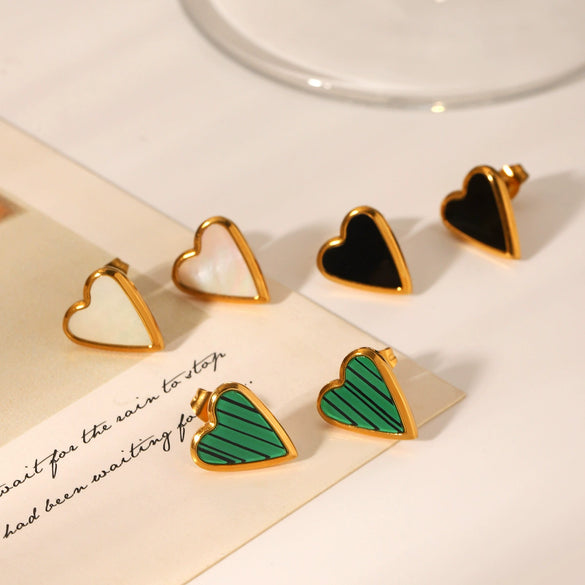 Stainless Steel Inlaid Acrylic White Shell Heartshaped Women's Earrings Electroplated