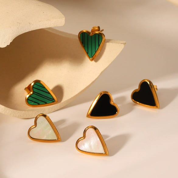 Stainless Steel Inlaid Acrylic White Shell Heartshaped Women's Earrings Electroplated