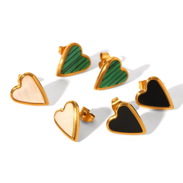 Stainless Steel Inlaid Acrylic White Shell Heartshaped Women's Earrings Electroplated