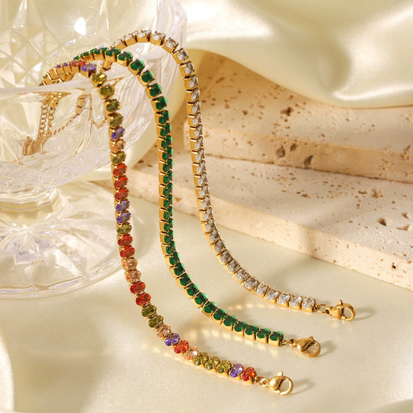 Stainless Steel Inlaid Colored Zircon Geometric Style Women's Bracelet