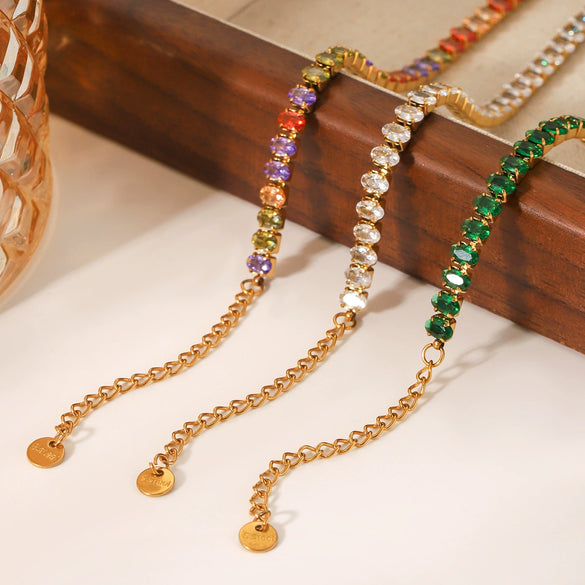 Stainless Steel Inlaid Colored Zircon Geometric Style Women's Bracelet