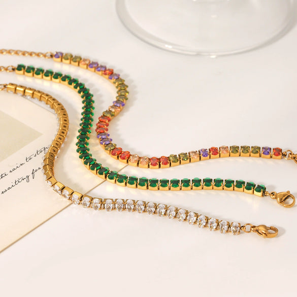 Stainless Steel Inlaid Colored Zircon Geometric Style Women's Bracelet