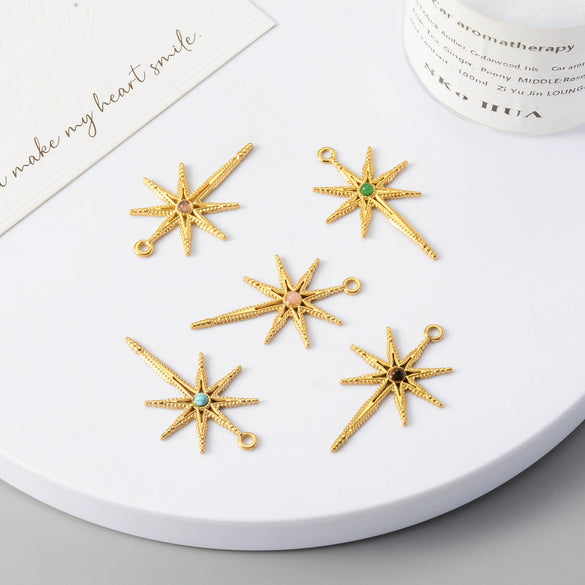 Stainless Steel Inlaid Natural Stone Star Jewelry Accessories Pendant For Bracelet And Necklace Handmade With Electroplating