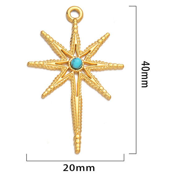Stainless Steel Inlaid Natural Stone Star Jewelry Accessories Pendant For Bracelet And Necklace Handmade With Electroplating
