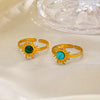Stainless Steel Inlaid Obsidian Malachite Turquoise Sunflower Geometric Hiphop Ring For Women With Electroplating