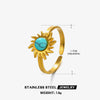 Stainless Steel Inlaid Obsidian Malachite Turquoise Sunflower Geometric Hiphop Ring For Women With Electroplating