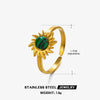Stainless Steel Inlaid Obsidian Malachite Turquoise Sunflower Geometric Hiphop Ring For Women With Electroplating