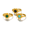 Stainless Steel Inlaid Obsidian Malachite Turquoise Sunflower Geometric Hiphop Ring For Women With Electroplating